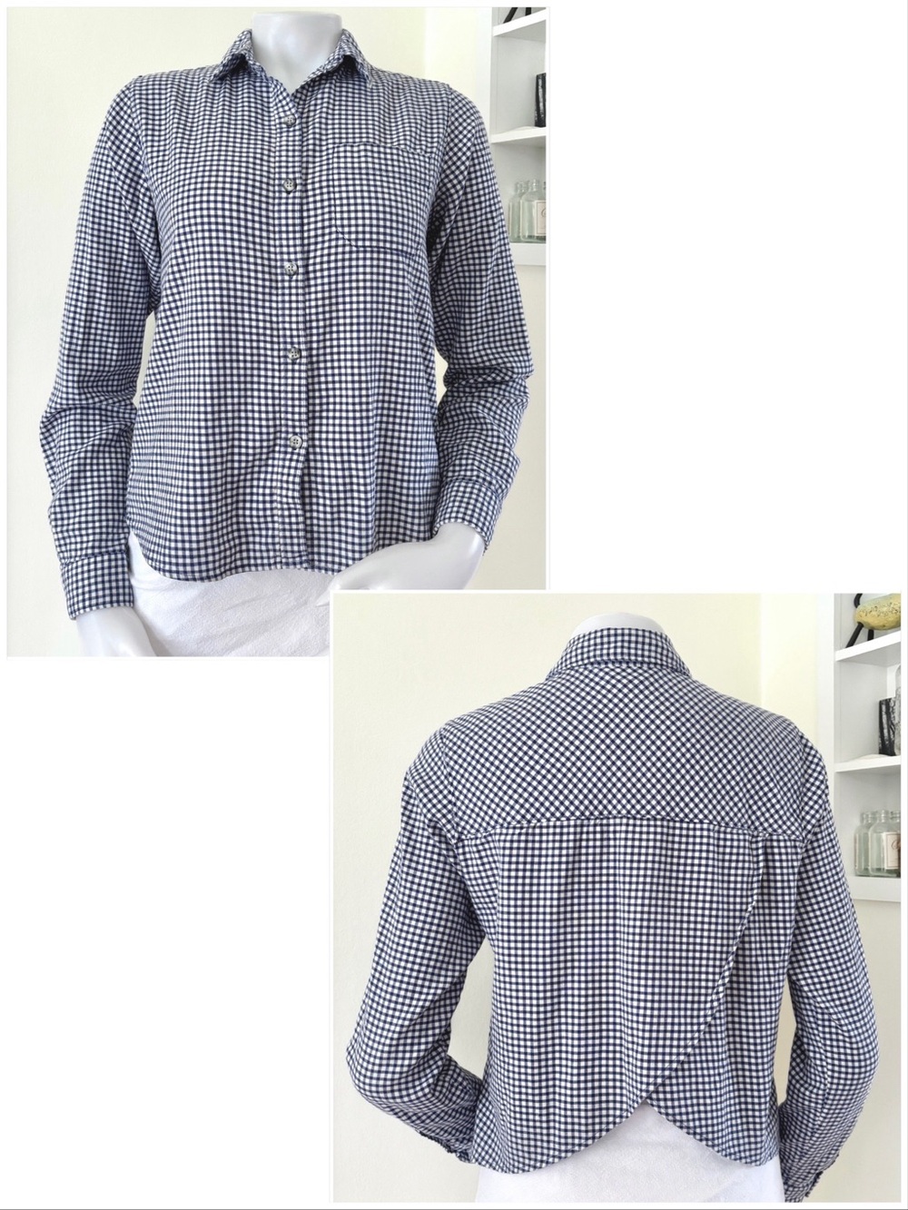 Mountain Hardwear plaid gingham long sleeve flannel shirt in dark blue white